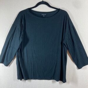 J. Jill Wearever Top Sz L Black Textured 3/4‎ Sleeve Minimalist Comfort Casual